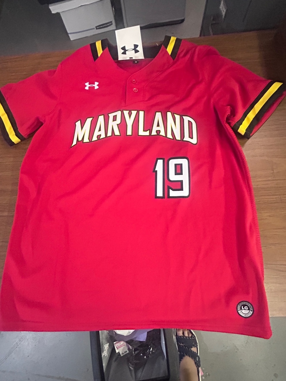 Under Armour Red Baseball Jersey with Black Trim #19